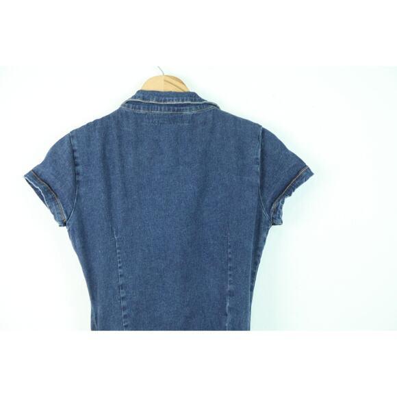 Vintage Small Denim Jumpsuit Y2K Flare Western Glam Retro Festival Baddie Girlie - Picture 11 of 15